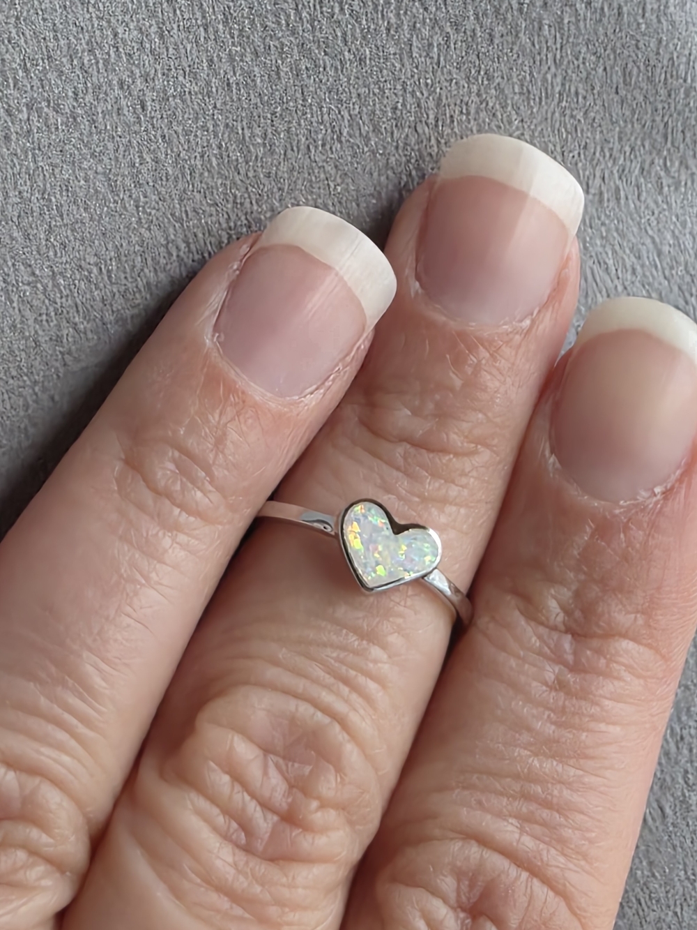 Sterling Silver Heart Opal Ring in White